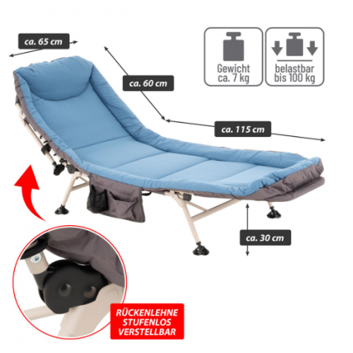 Kempingové lehátko s vankúšom, modro-sivé