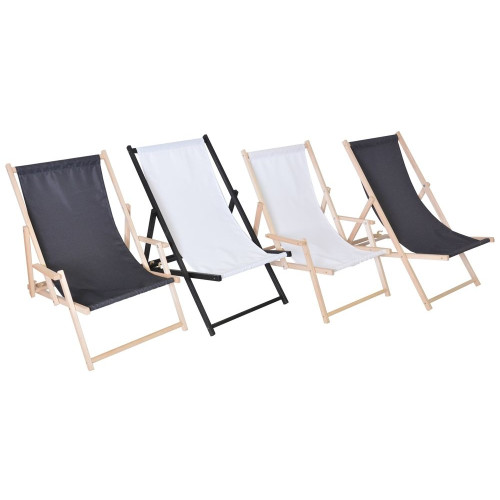 Záhradné skladacie lehátko Bahama čierne/biele, FSC buk