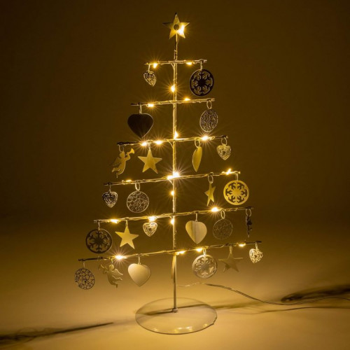 Vianočný kovový dekoračný strom - biely, 25 LED, teple biela