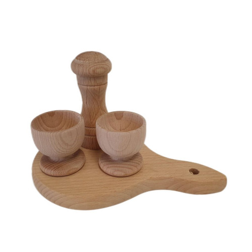 Bukový raňajkový set s držiakmi na vajíčka a slánkou