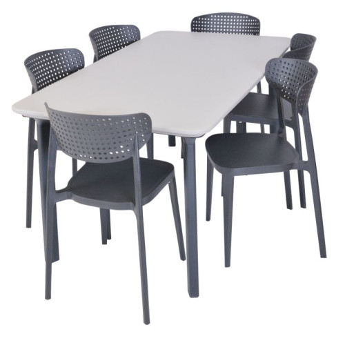 Stohovateľné retro kreslo antracitové, recyklovaný plast