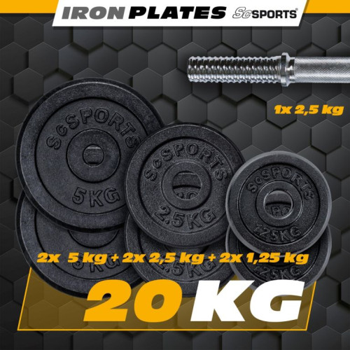 ScSPORTS Činkový set 20 kg, liatinové závažie, 30/31 mm os ScSPORTS Činkový set 20 kg, liatinové závažie, 30/31 mm os