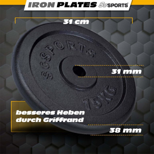 ScSPORTS Liatinový kotúč 15 kg, otvor 30/31 mm, čierny