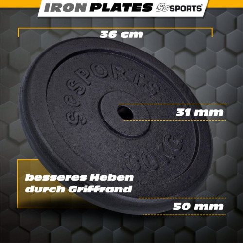 ScSPORTS Liatinový kotúč 30 kg, priemer 30/31 mm, čierny