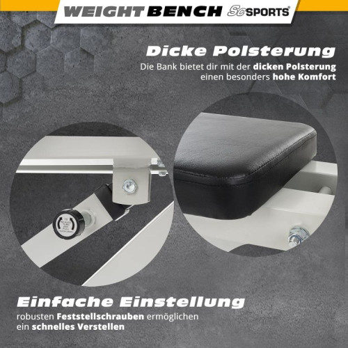 ScSPORTS Nastaviteľná posilňovacia lavica,200 kg,biela/čiern ScSPORTS Nastaviteľná posilňovacia lavica,200 kg,biela/čiern
