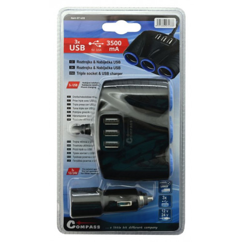 Roztrojka 12/24 V s 3 x USB konektorom