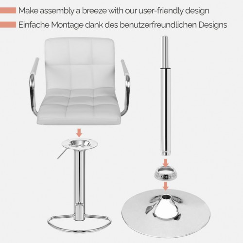 MIADOMODO Barová stolička 2 ks, s lakťovými opierkami, biela