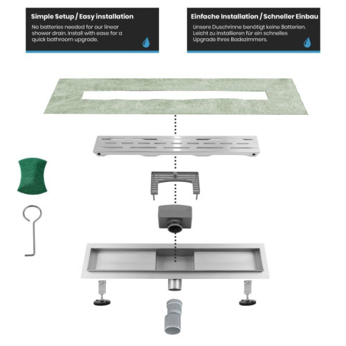 Aquamarin Sprchový odtok, prerušovaný, 140 cm