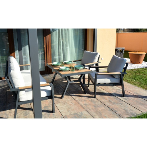 Jedálenský stôl na terasu hliník/teak grafit 138x80 cm