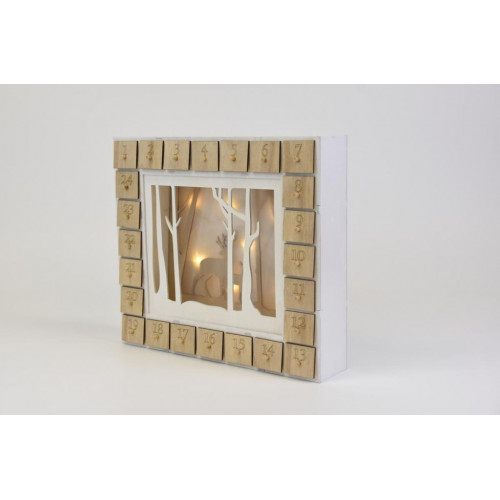 Drevený adventný kalendár s lesným motívom, 7 LED diód