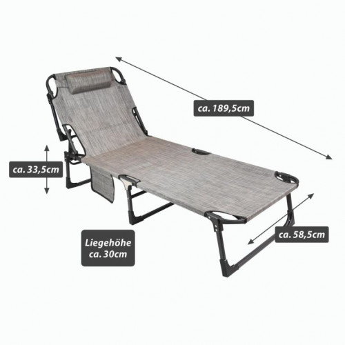 Skladacie lehátko, sivé, 189,5 x 58,5 x 33,5 cm