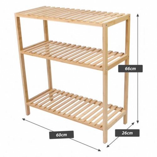 Bambusový regál, 3 police, 60 x 26 x 66 cm