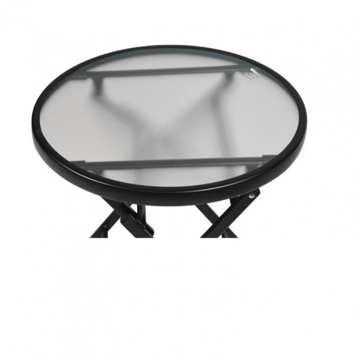 Skladací stôl so sklenenou doskou, čierny, Ø 45 cm, oceľ