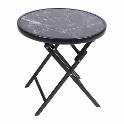 Záhradný bistro stolík, skladací, Ø 45 cm, čierny mramor