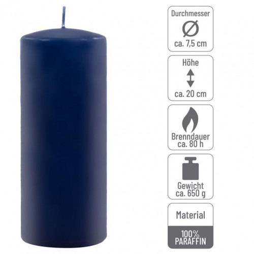 Sada stĺpových sviečok, 20 cm, Ø 7,5 cm, modrá, 2 ks