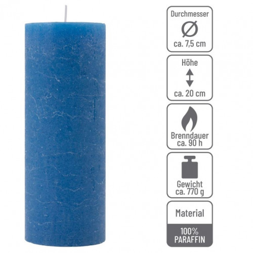 Modrá parafínová sviečka rustikálna 20 cm, 90 h, sada 4 ks