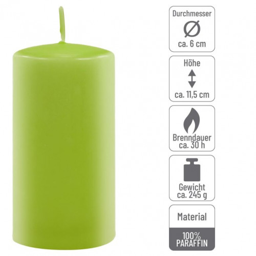 Sada stĺpových sviečok, 11,5 cm, Ø 6 cm, svetlozelená, 6 ks