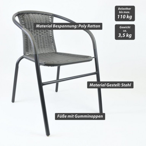 Sada záhradných bistro stoličiek, stohovateľná, sivá, 4 ks