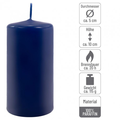 Modrá parafínová sviečka 10 cm, 20 h horenia, sada 8 ks