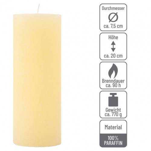 Krémová parafínová sviečka rustikálna 20 cm, 90 h, sada 6 ks