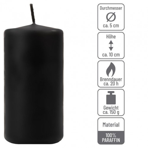Čierna parafínová sviečka 10 cm, 20 h horenia, sada 8 ks
