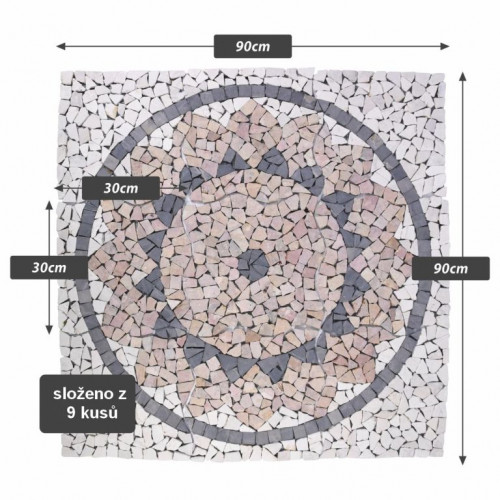 Mramorová mozaika, motív slnka, 90 x 90 cm
