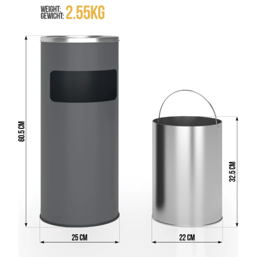 Odpadkový kôš s popolníkom, 30 l, antracit Odpadkový kôš s popolníkom, 30 l, antracit