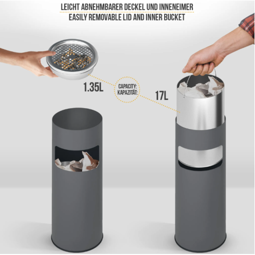 Odpadkový kôš s popolníkom, 30 l, antracit Odpadkový kôš s popolníkom, 30 l, antracit