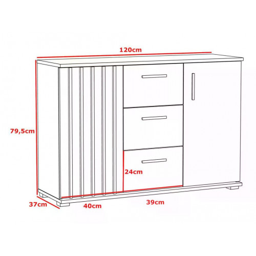 Komoda 120 cm, farba dub craft so zásuvkami a úchytkami