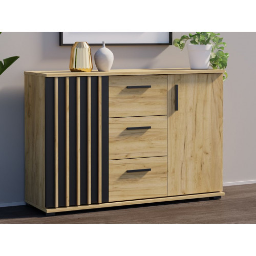 Komoda 120 cm, farba dub craft so zásuvkami a úchytkami