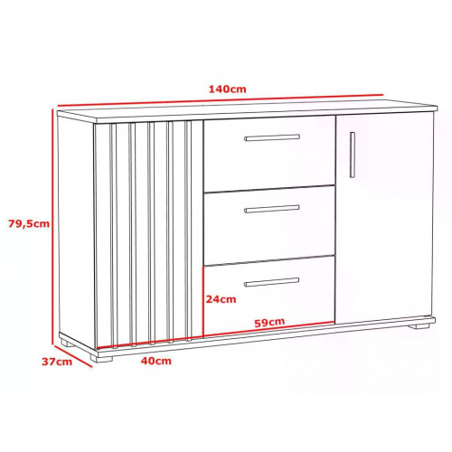 Komoda 140 cm so zásuvkami a úchytkami, farba čierna/ dub