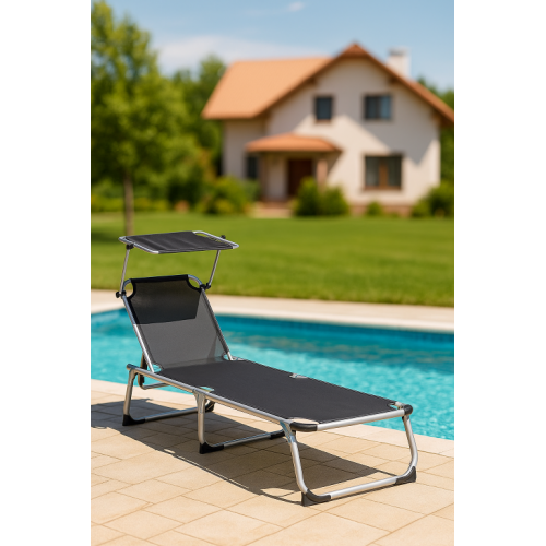 Divero lehátko so sklopnou strieškou, antracit, 187x57x30 cm