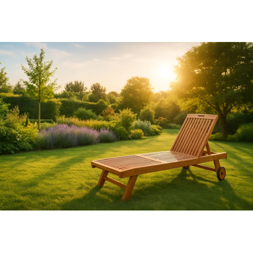 DIVERO záhradné ležadlo z teakového dreva s kolieskami