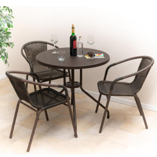 Okrúhly bistro stôl 80 cm – hnedý, oceľ a plast