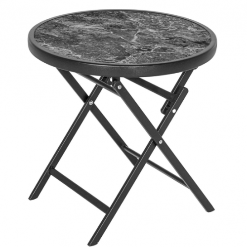 Odkladací stolík so sklenenou doskou, sivý mramor, Ø 45 cm