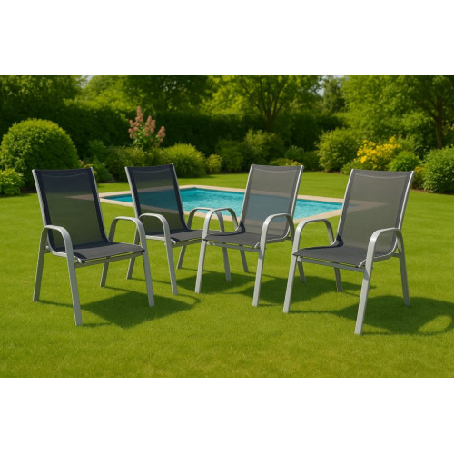 Sada 4 x záhradná stolička stohovateľná s vysokým operadlom