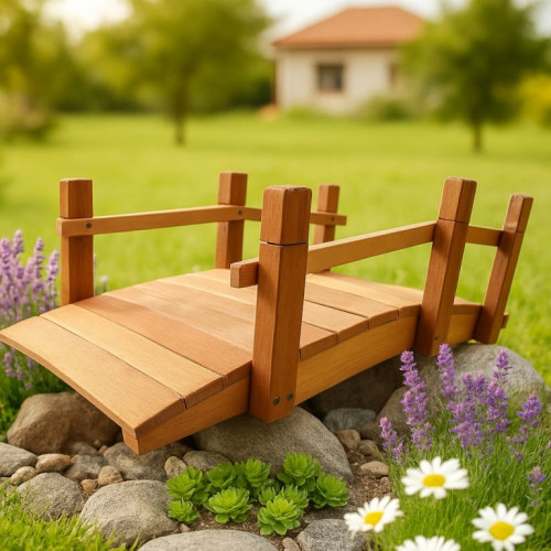 Drevený záhradný mostík, 71 cm, s náterom, česká výroba