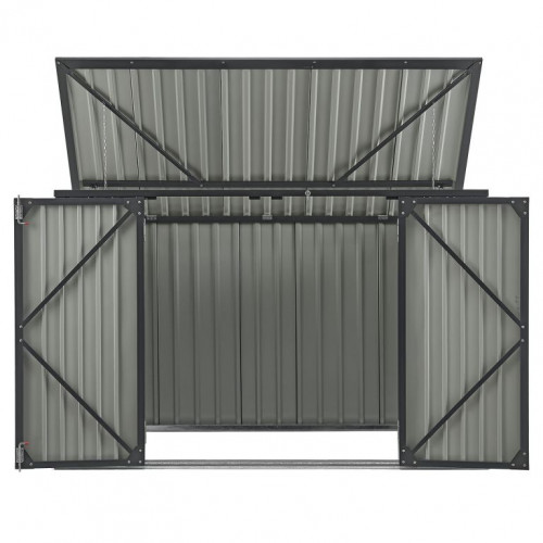 Kovový prístrešok, 3 popolnice, výklopné veko, 200×105×128cm