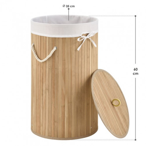 Bambusový kôš na bielizeň okrúhly 55 l s vekom a vakom