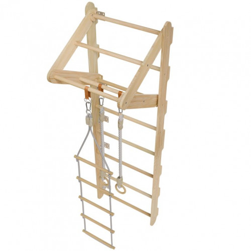 Detské drevené rebriny s hrazdou, kruhmi, povrazovým rebríko