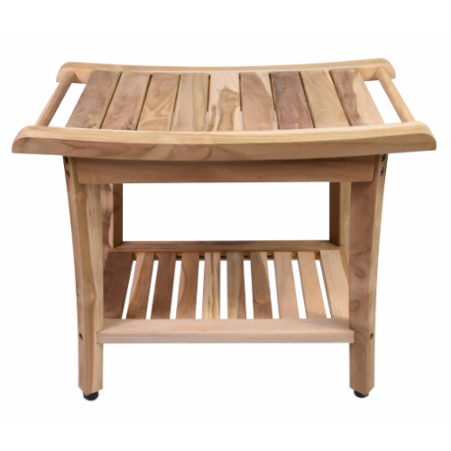 Kúpeľňová stolička DIVERO SECO s policou, teakové drevo