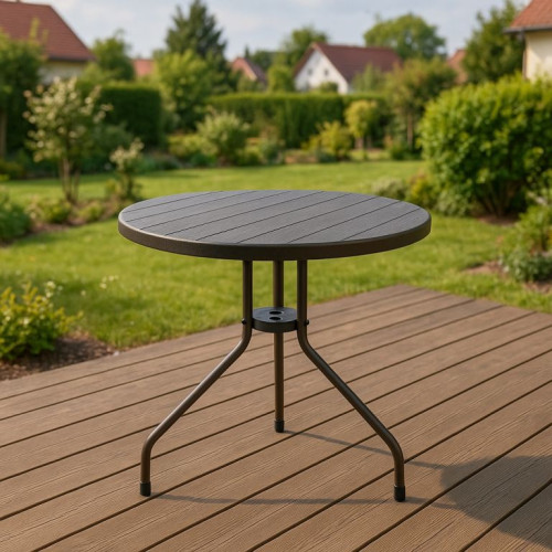 Okrúhly bistro stôl 80 cm – hnedý, oceľ a plast