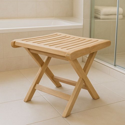 Skladacia teaková stolička Divero do kúpeľne, 45 cm