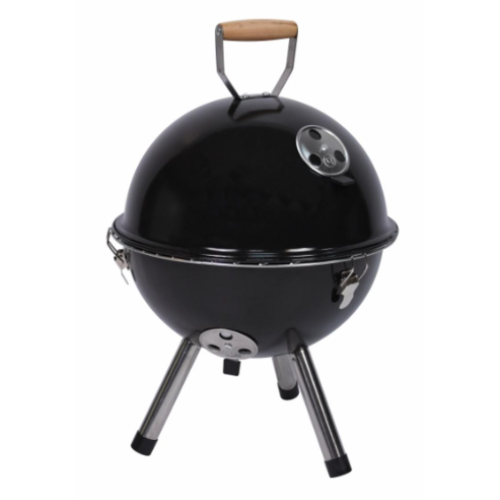 Mini gril na drevené uhlie s kanvicou, čierny okrúhly