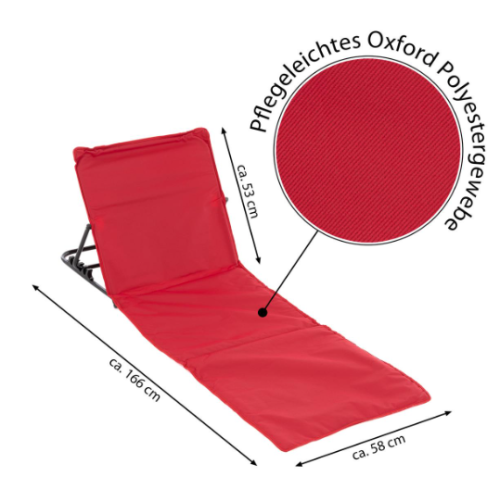 Polstrovaná plážová podložka s opierkou chrbta, červená