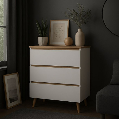 Komoda s tromi zásuvkami 80 cm, farba biela / dub