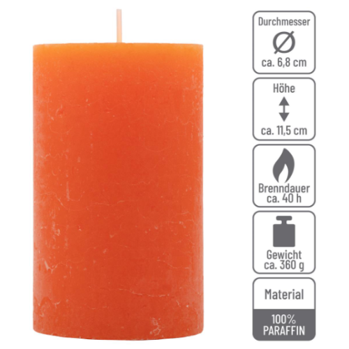 Oranžové rustikálne stĺpové sviečky 6,8x11,5 cm – sada 12 ks