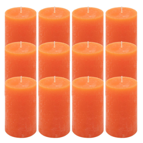 Oranžové rustikálne stĺpové sviečky 6,8x11,5 cm – sada 12 ks