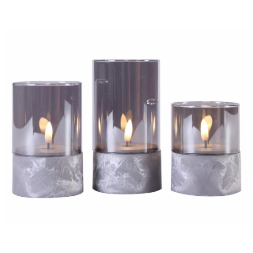 Sada 3 LED sviečok v sklenených pohároch, podstavec, časovač