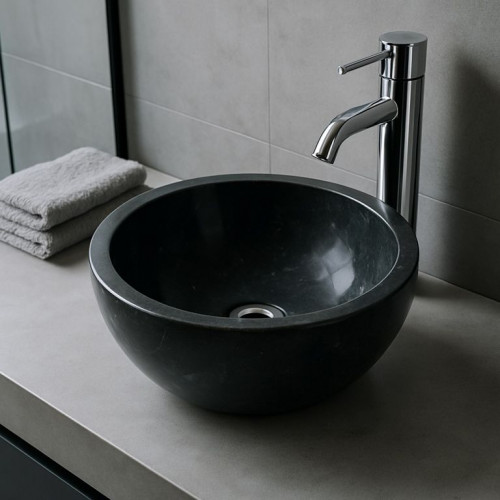 Kamenné umývadlo Gemma 501 leštený mramor Ø45 cm, black